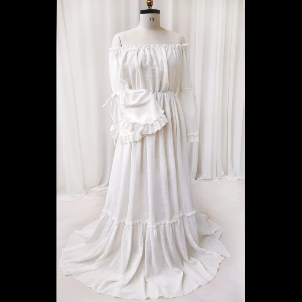 Robe de Femme Enceinte Style Boho, Confortable, Lin, Coton, Dentelle, Manches sulf, Tenue de Photogr