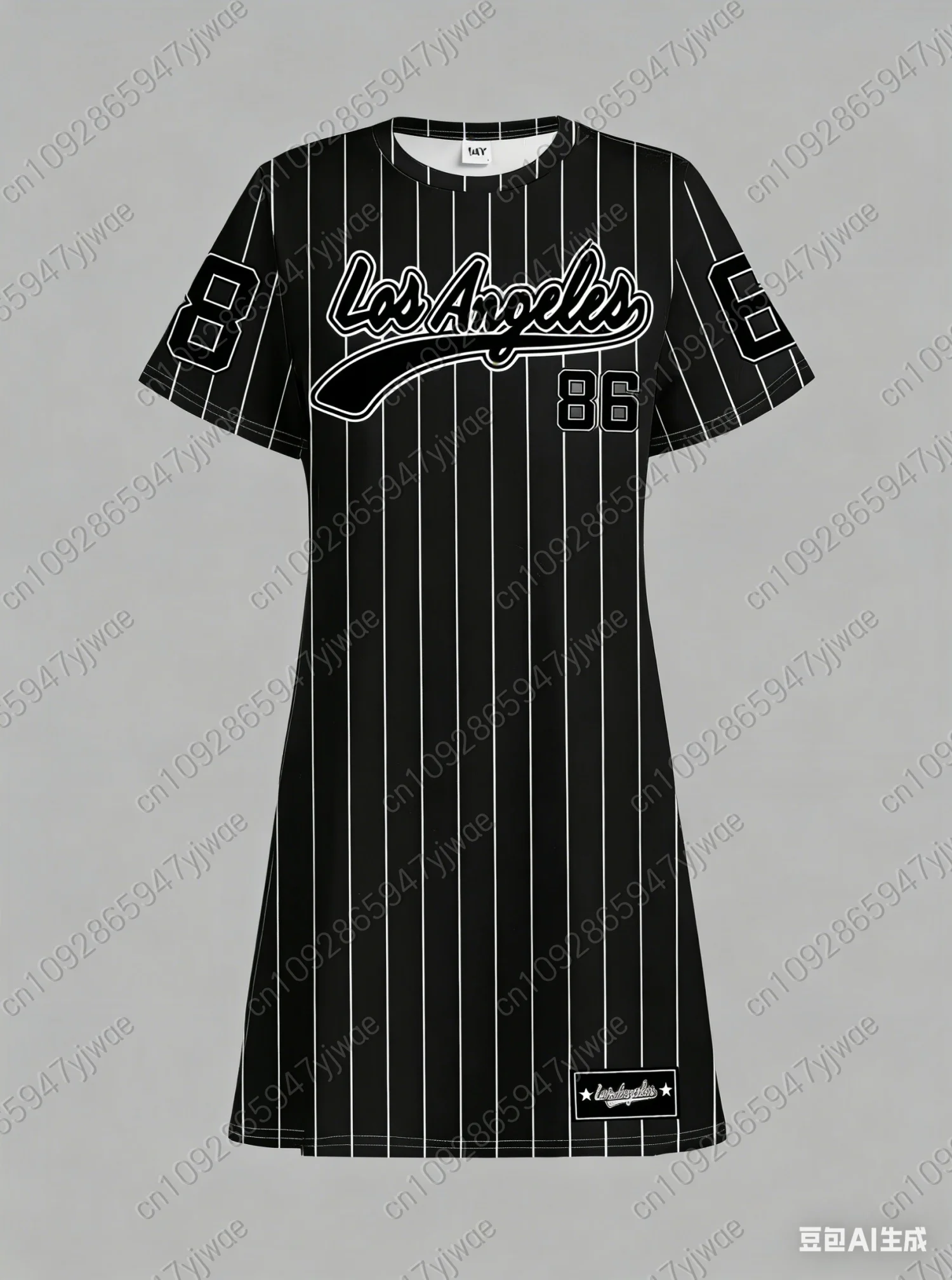 Robe T-shirt ample décontractée pour femme été 2026 NO.86 LOS ANGELES Imprimé Col rond Manches court