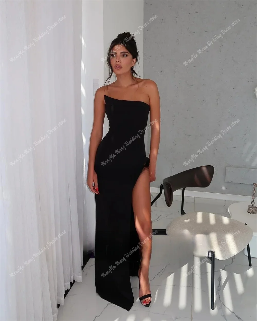 Robes de soirée formelles noires élégantes pour femmes, Bustier arabe et longueur au sol, robes haut
