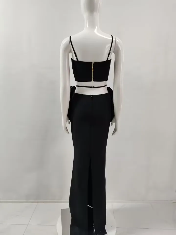 Robe longue à bandes pour femmes, couleur noir et blanc, Sexy, sans manches, col en v, moulante, 2 p