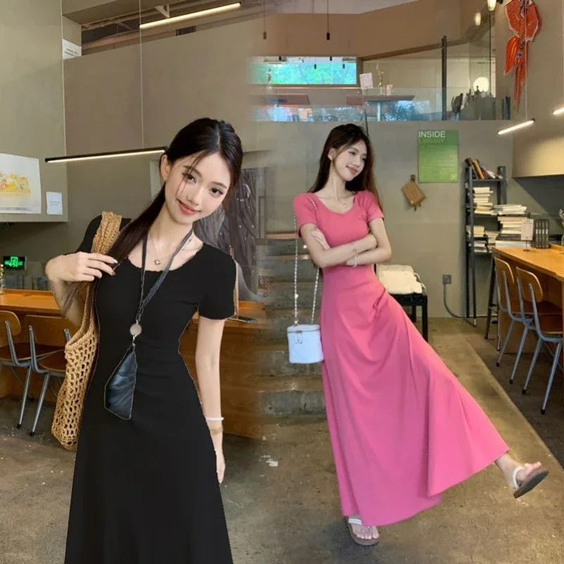 ZMZBCH nouvelle robe coréenne à manches courtes pour femmes, couleur unie, pour l'été, effet amincis