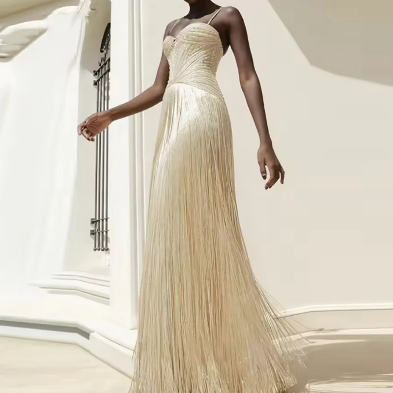 Robe portefeuille Sexy sans manches à franges creuses, dos nu, coupe cintrée, à paillettes brillante