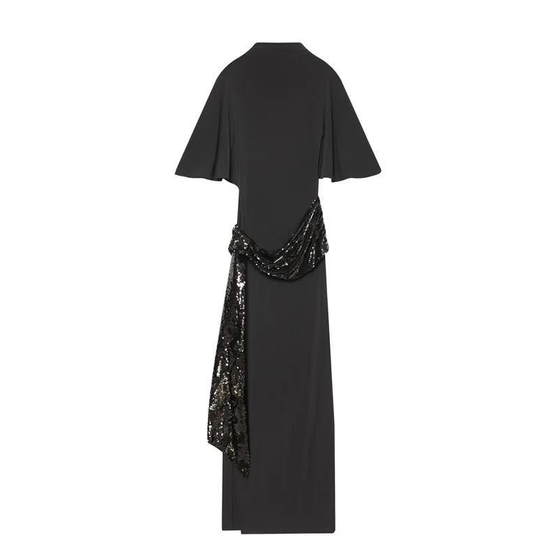 Robe Maxi en Patchwork de paillettes pour femmes, dos nu, élégante, manches larges, longue, nouvelle
