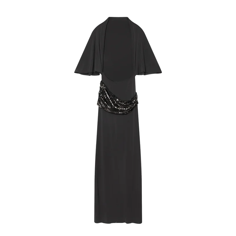 Robe Maxi en Patchwork de paillettes pour femmes, dos nu, élégante, manches larges, longue, nouvelle