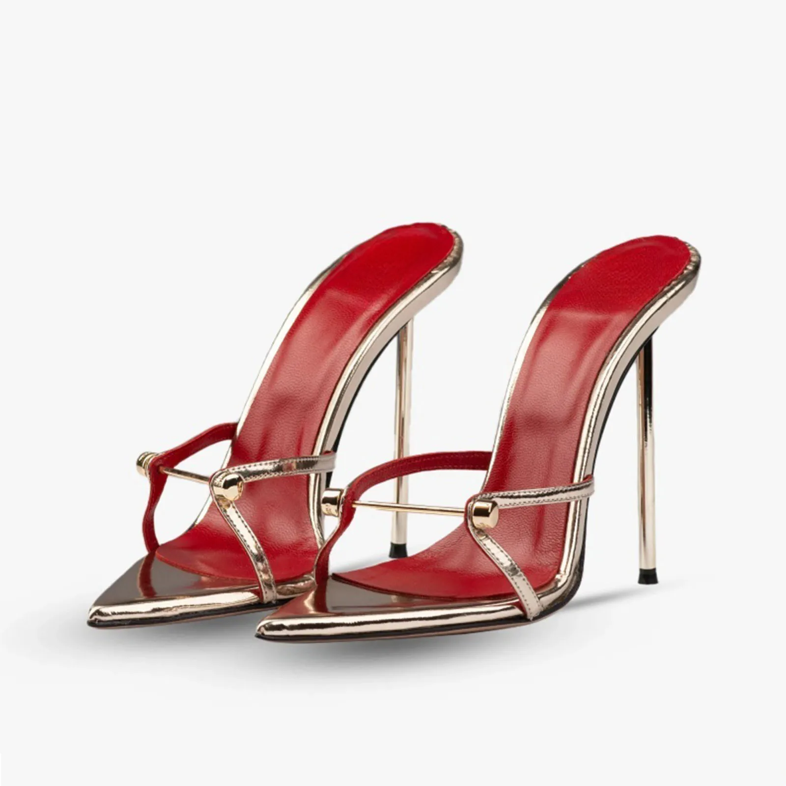 Arden Furtado 2025 été talons pointus à fins boucle en métal pantoufles Super haut talon mot pantouf