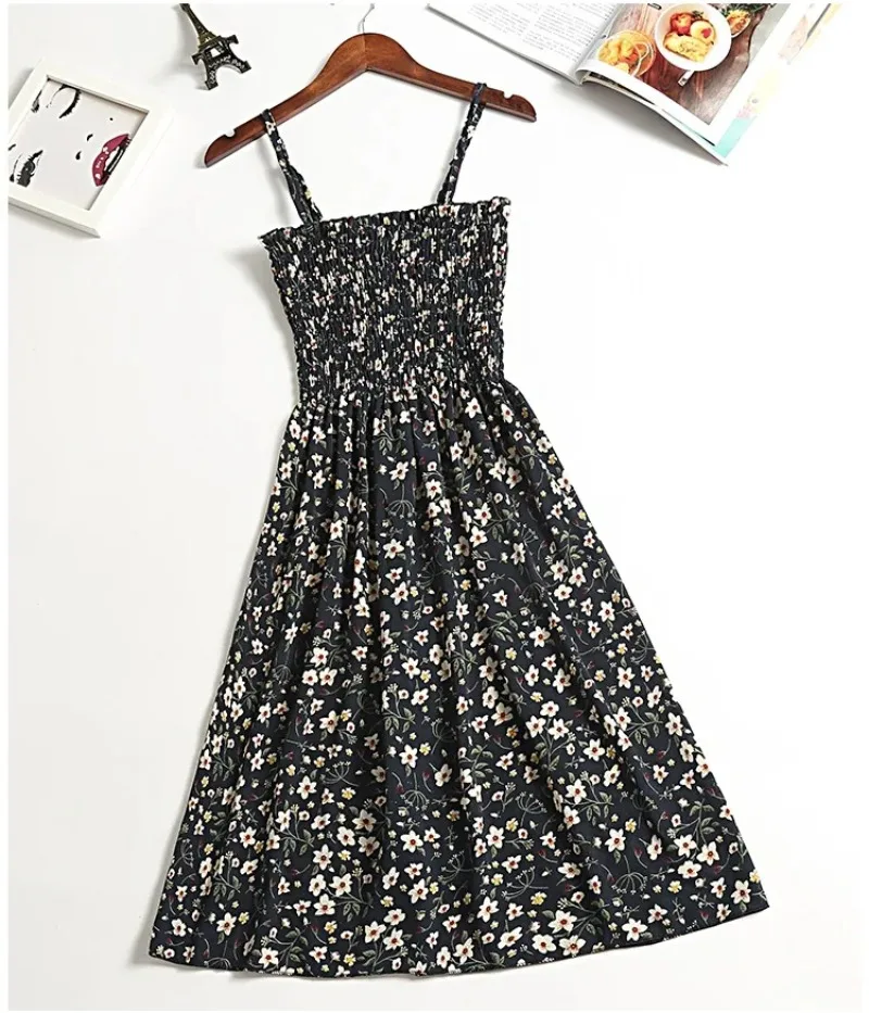 Robe Camisole d'été en mousseline de soie, sans manches, Mini, mode, taille élastique, décontractée,