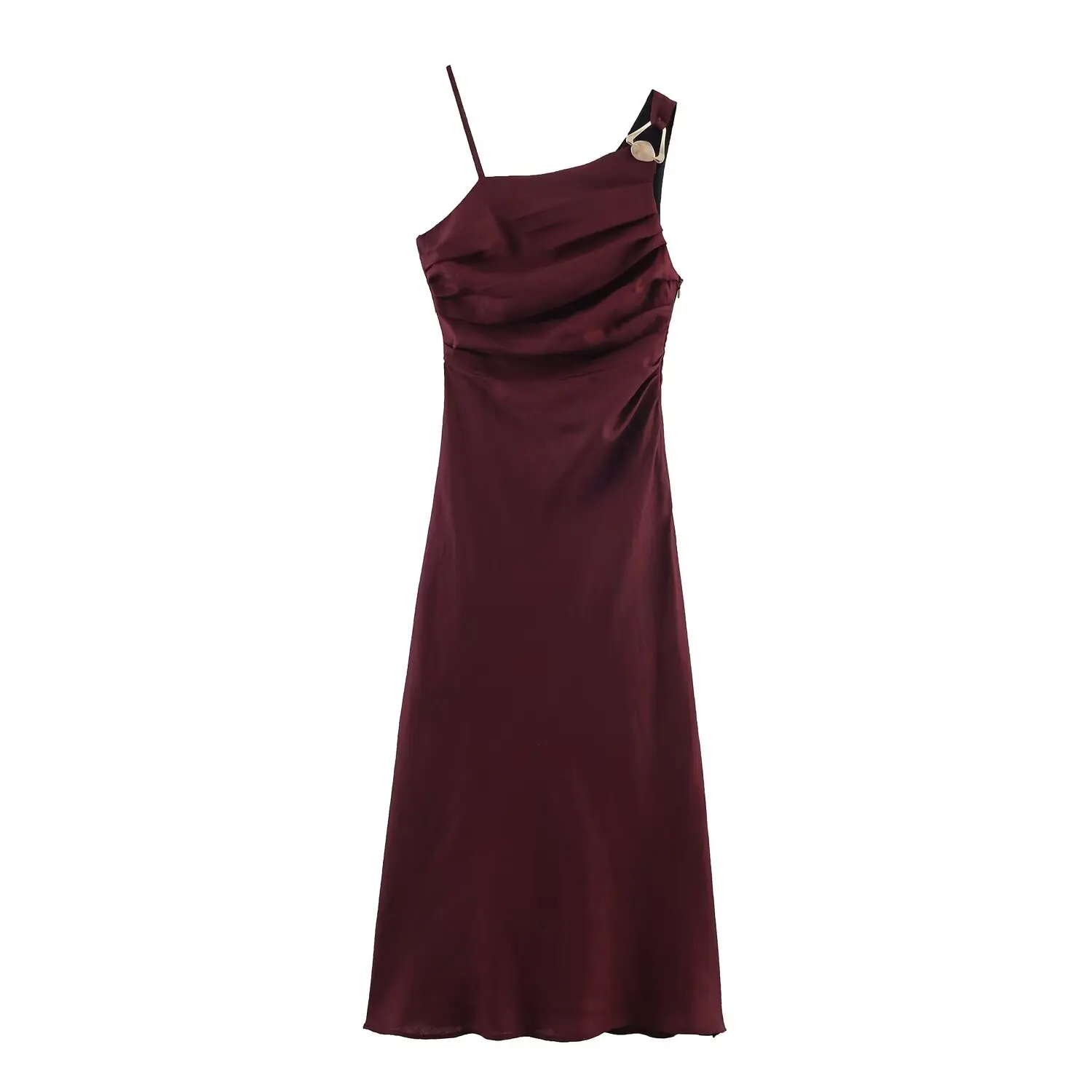 Robe midi asymétrique en lin pour femme, élégante et sexy, couleur unie, style été, épaules dénudées