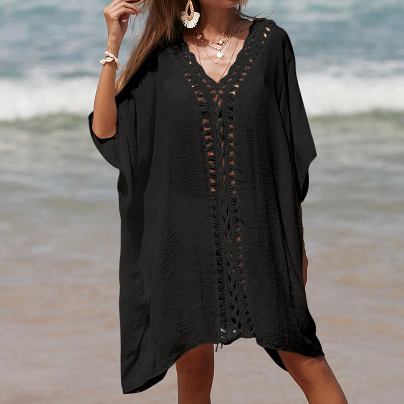 Robe de plage découpée au crochet pour femmes, vêtements de plage d'été, couvertures pour femmes, ro