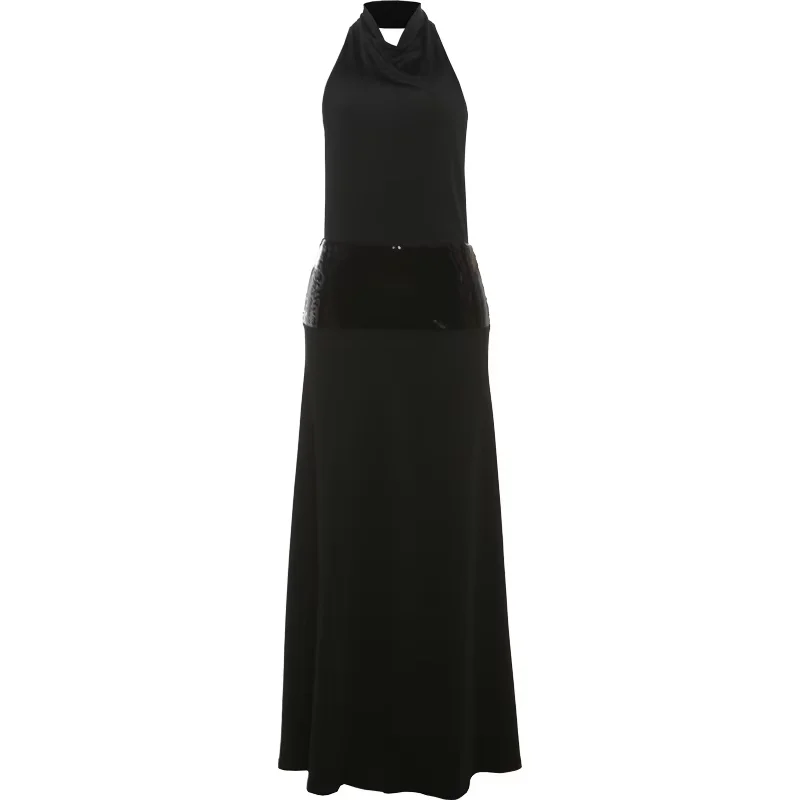 Sisterlinda dos nu robes de mode élégant licou Patchwork drapé Maxi moulante femme solide Simple soi