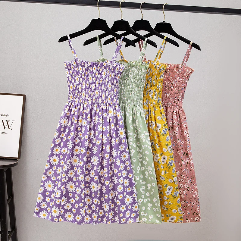Mini robes d'été mode femme élastique taille haute décontractée Spaghetti sangle robe sans manches f