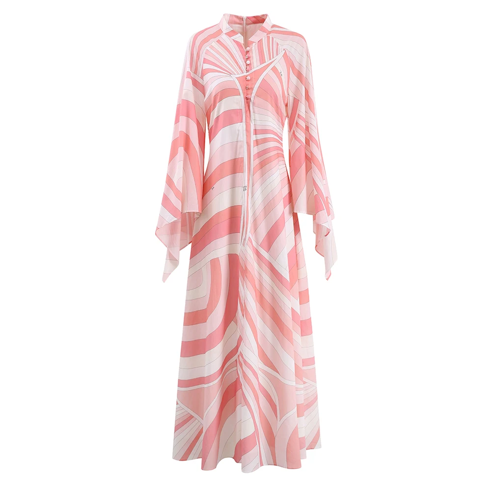 Robe chemise élégante à col montant pour femmes, tenue de vacances bohème, ample, décontractée, jupe