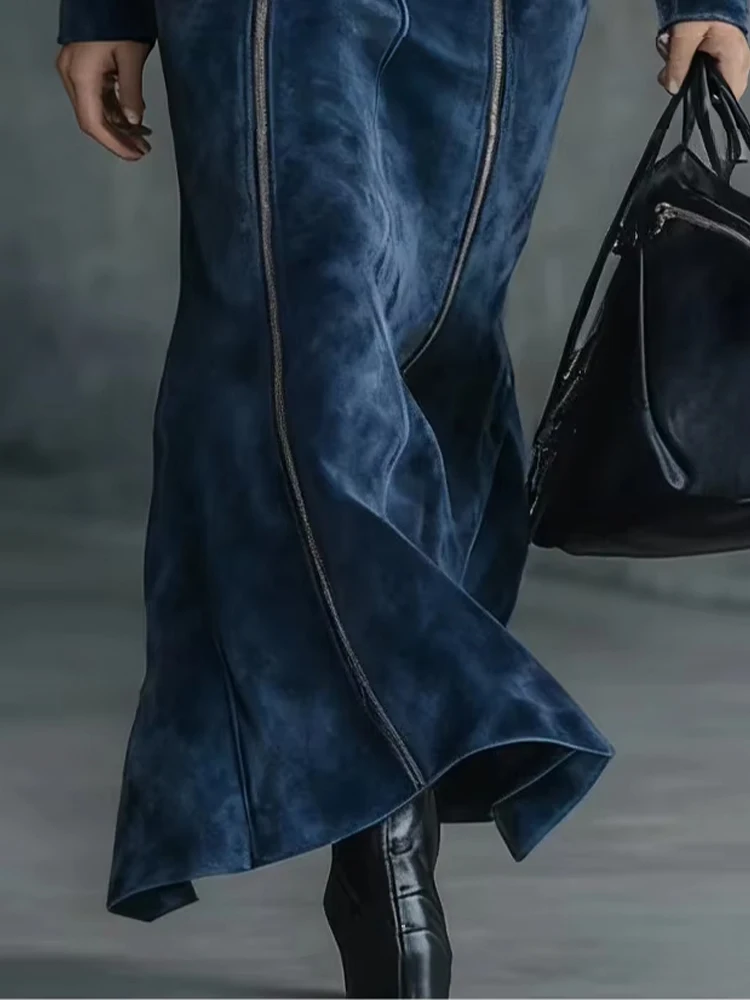 Robe longue moulante en suède à manches longues pour femme, style vintage, unie, avec fermeture écla