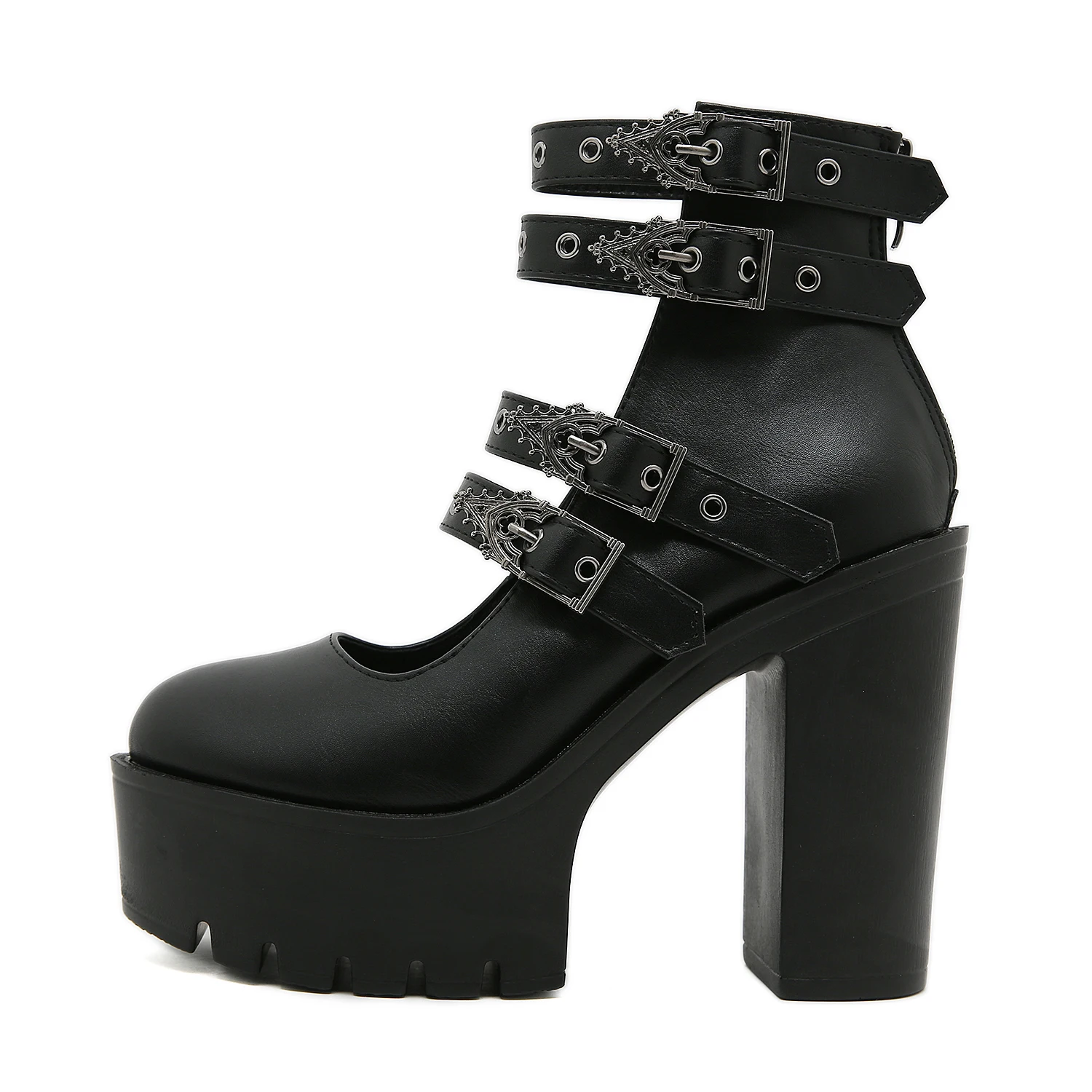 Gdgydh Style Goth femmes bloc talons pour Halloween mode boucle sangle robe pompes plate-forme Mary