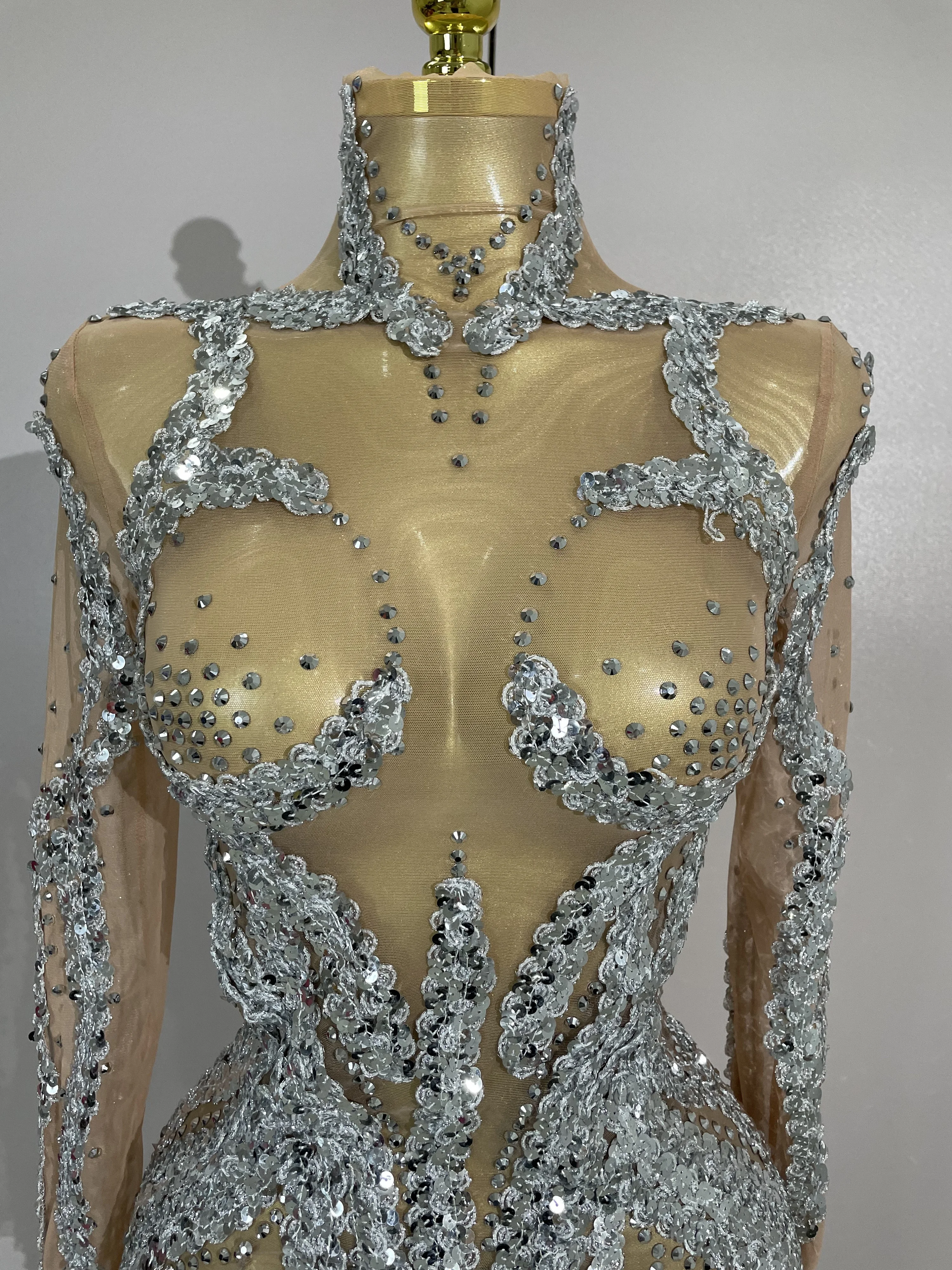 STOCK strass scintillants Sexy maille transparente Mini robe réveillon fête d'anniversaire danse dis