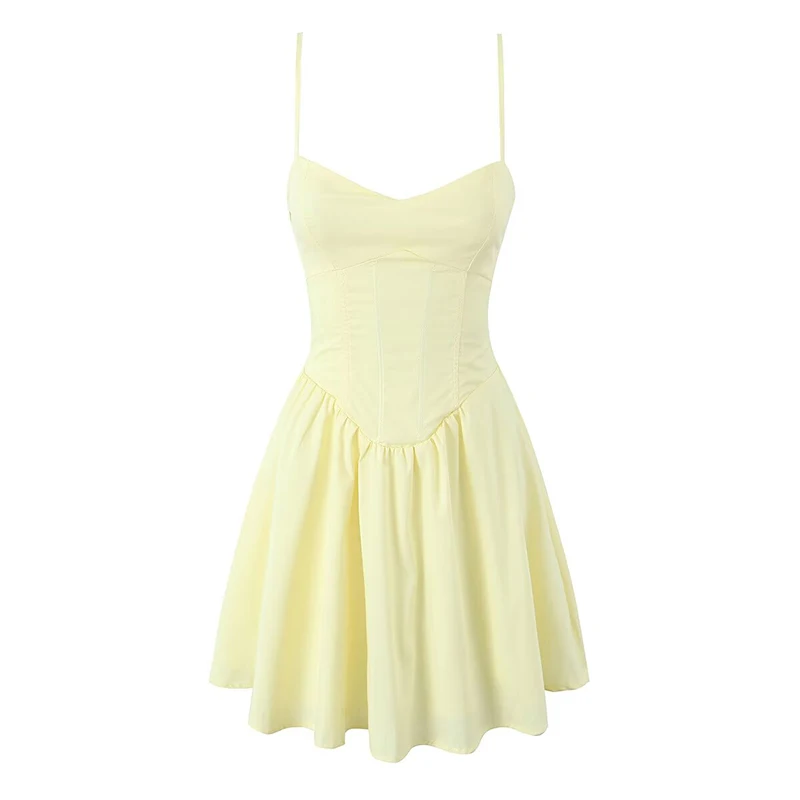 YENKYE-Mini robe en arête de poisson pour femme, taille en arête de poisson, fronde saillante, dos à