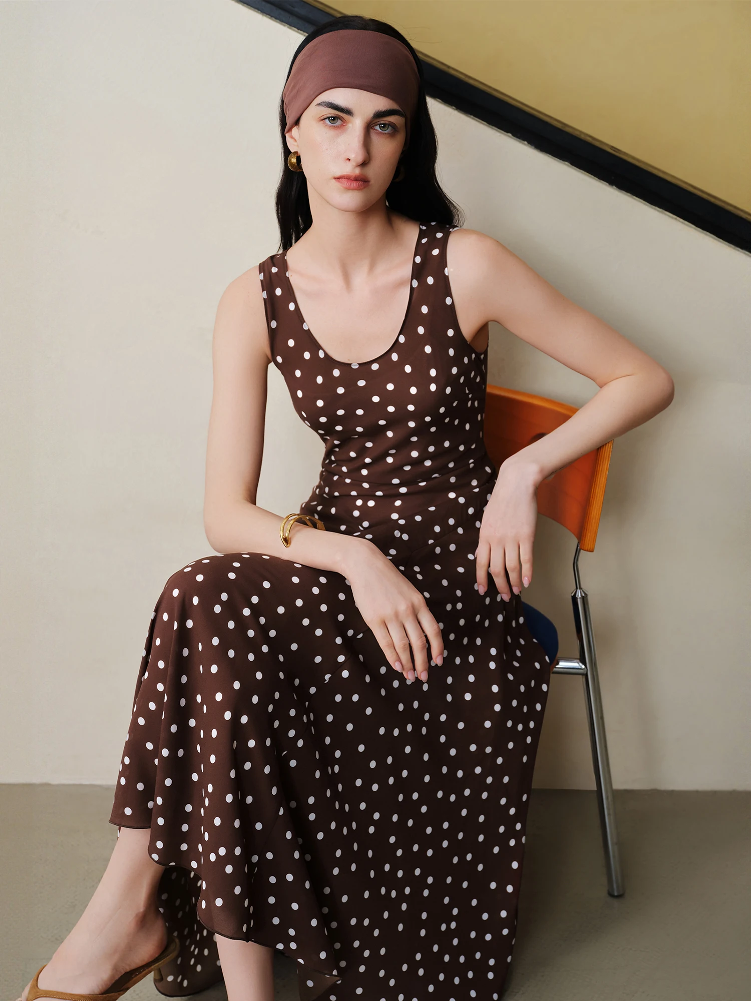 Robe nuisette diagonale rétro à pois en mousseline ZIQIAO pour femme, nouveau style été 2026, robe g
