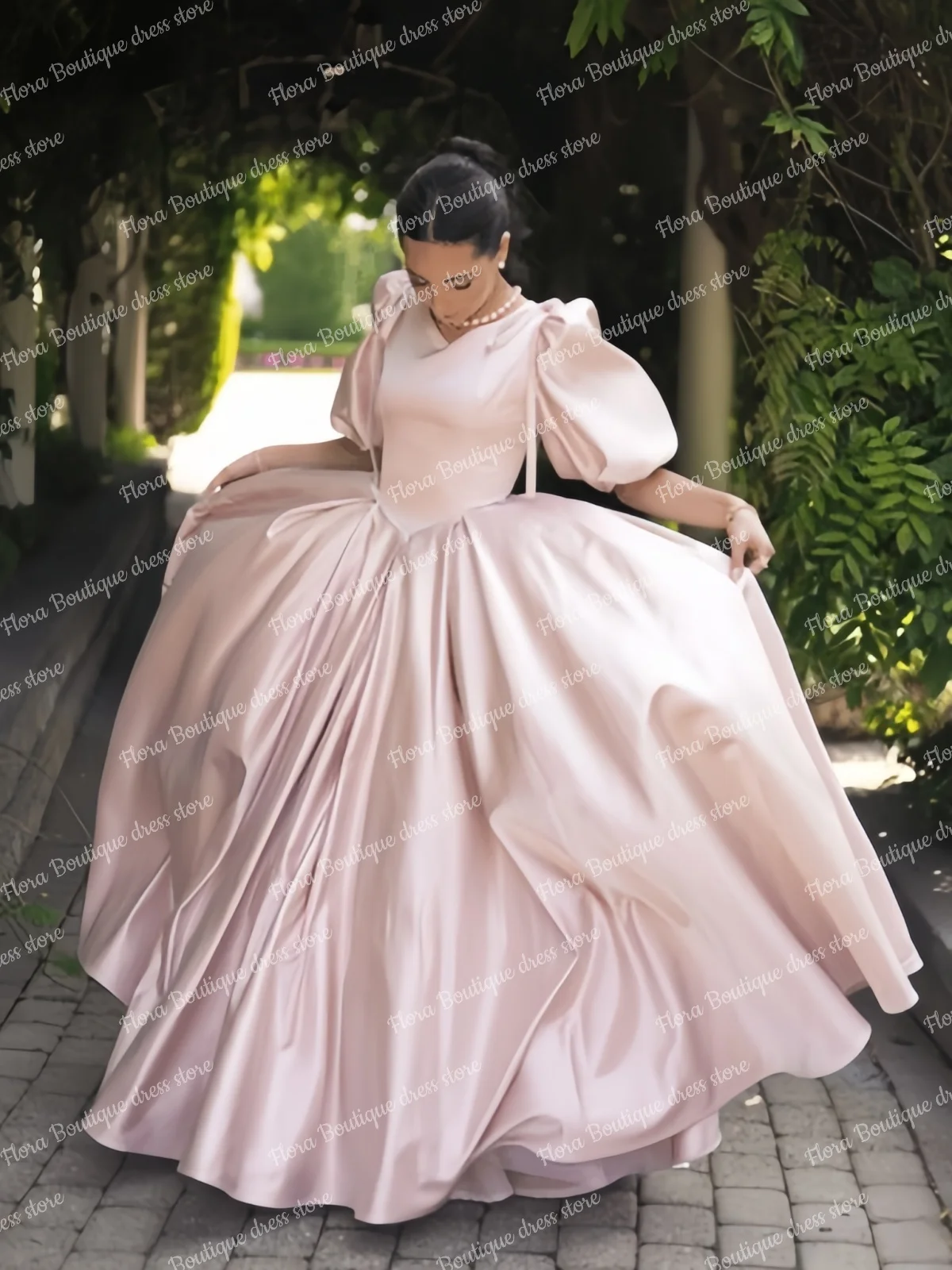 Robes de demoiselle d'honneur roses pour femmes, pour mariage, col haut, manches évêques, robe de ba