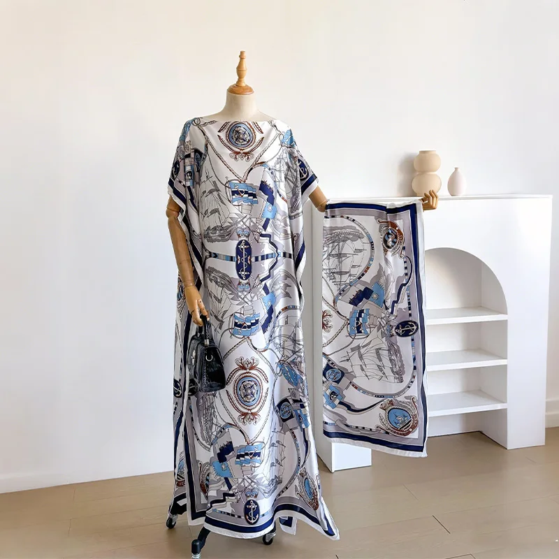 Robe d'été tendance pour femme avec grand foulard, Kaftan Dubaï Turquie, Abaya musulmane ample, Robe