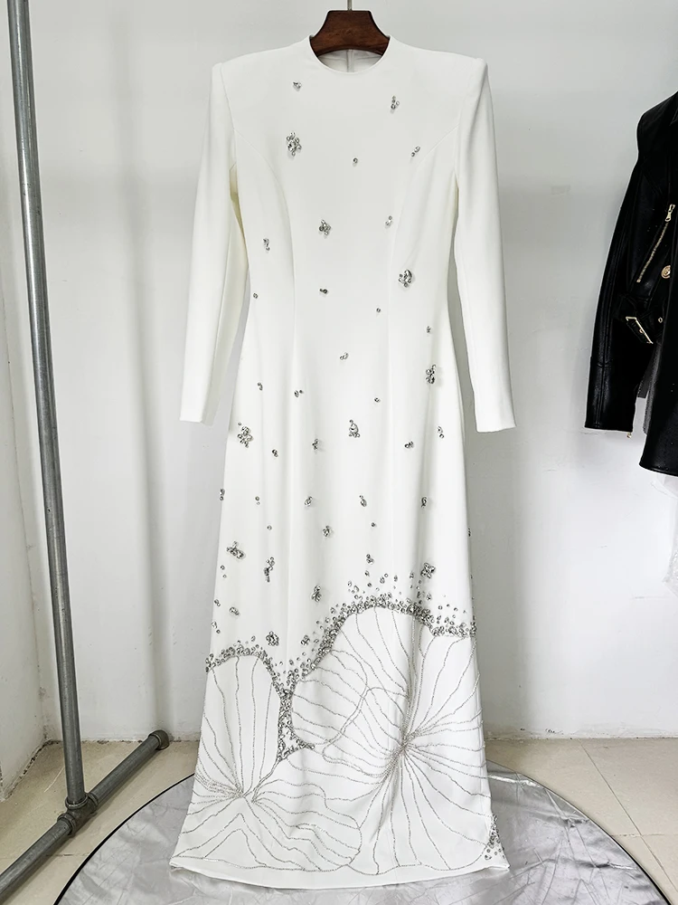 HIGH STREET Nouveauté 2026 Robe longue de créateur pour femme à manches longues, luxueuse, ornée de 