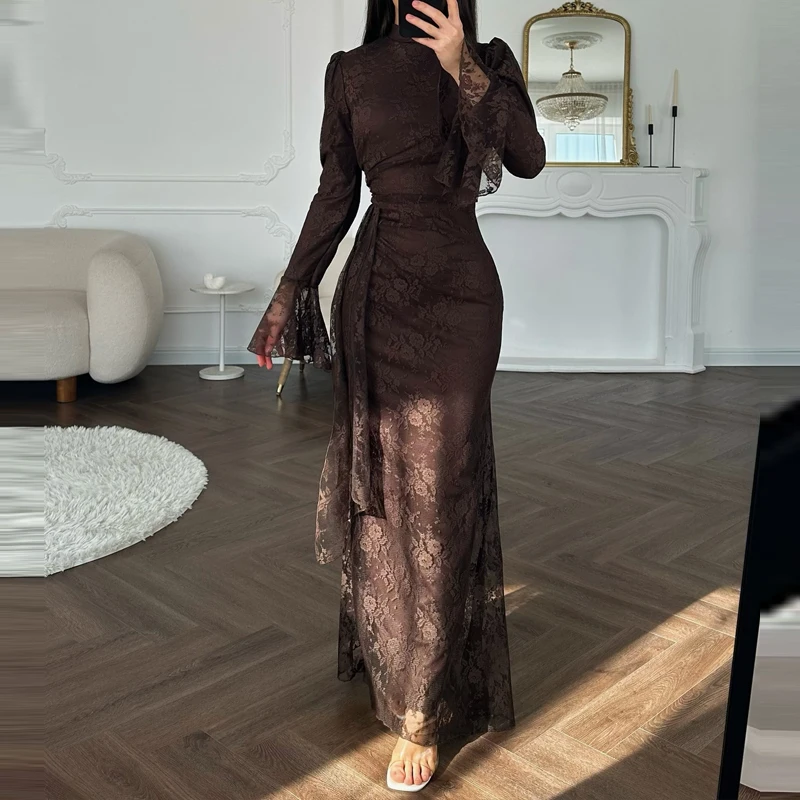 Robe de soirée élégante en dentelle brodée pour femme, collection Printemps-Été, style décontracté d