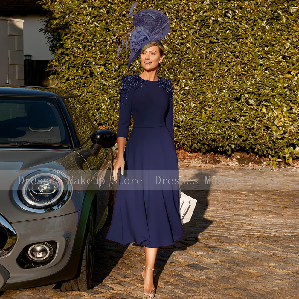 Robes d'invitées de mariage rose vif pour femmes, manches 3/4, cristal, luxe, robe mère de la mariée