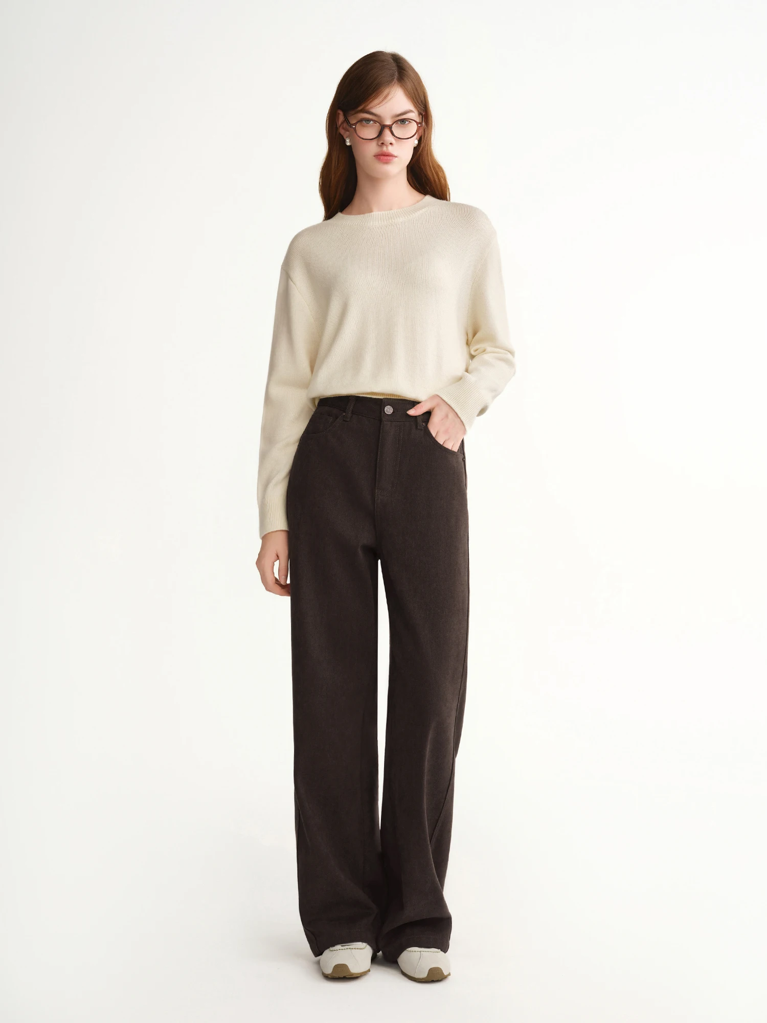 DUSHU 2025 Pantalon droit taille haute à jambes larges pour femme - Pantalon décontracté de bureau a