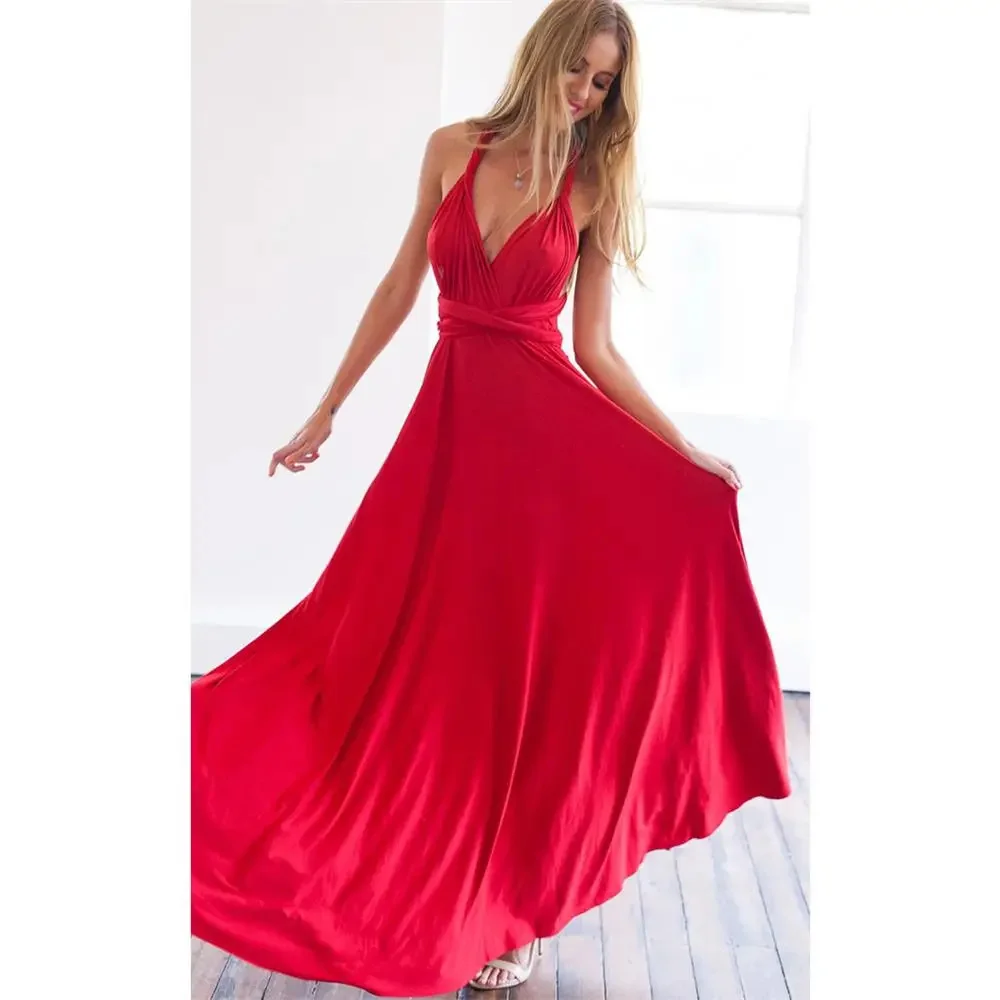 Sexy femmes Multiway Wrap Convertible Boho Maxi Club Robe rouge pansement Robe Longue fête demoisell