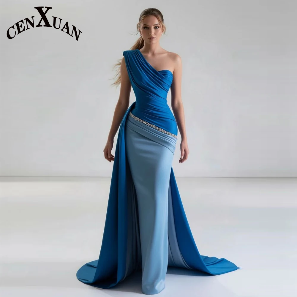 Robe de bal classique CENXUAN avec traîne, ornée de strass, asymétrique à une épaule, pour invitées 