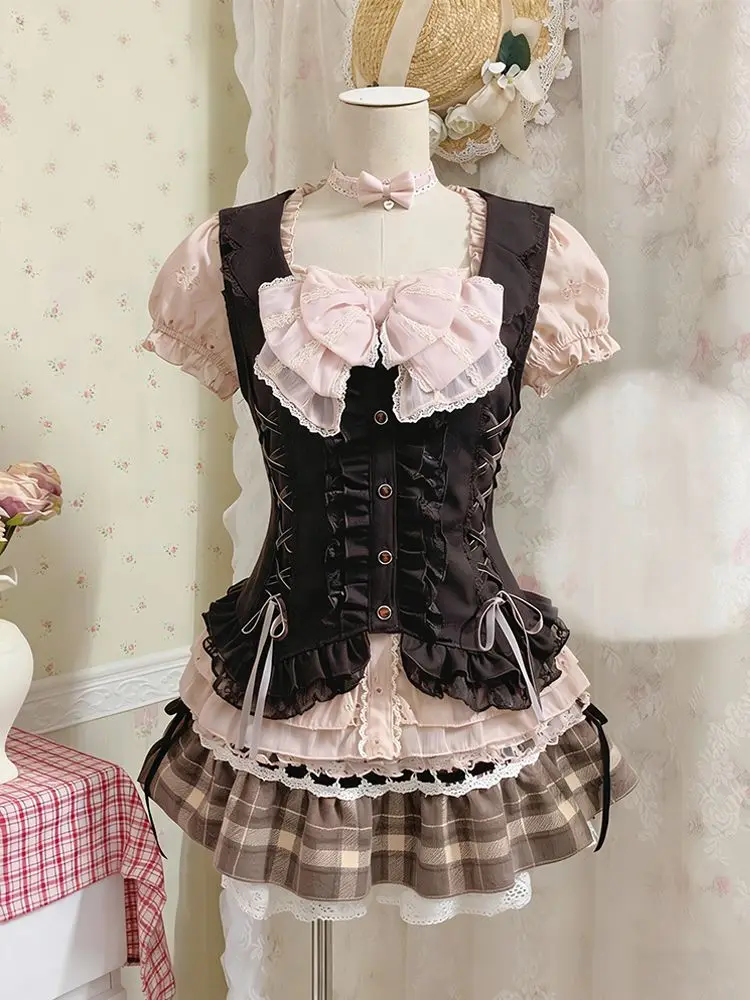 Nouvelles robes japonaises douces, ensemble 3 pièces, style Y2k, crop top kawaii sexy, Harajuku, sli