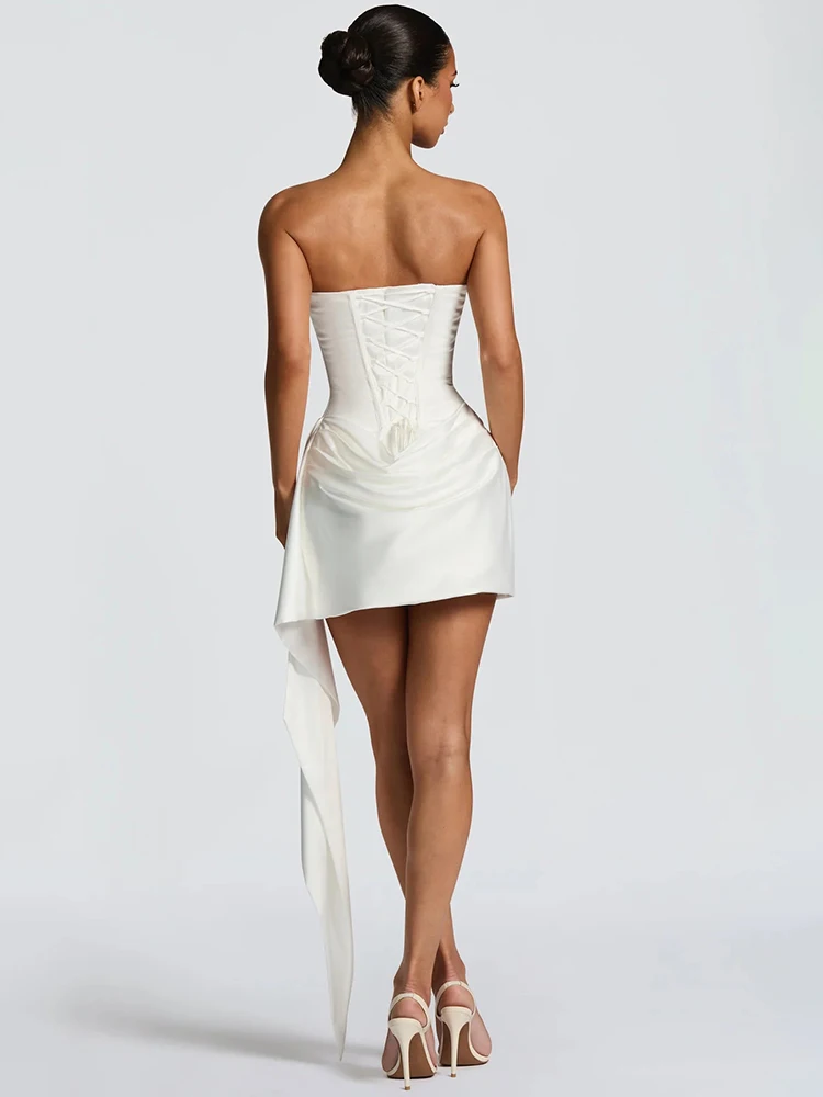 Mini robe élégante sans bretelles, Corset Sexy, épaules dénudées, froncée, dos nu, rose, soirée, inv