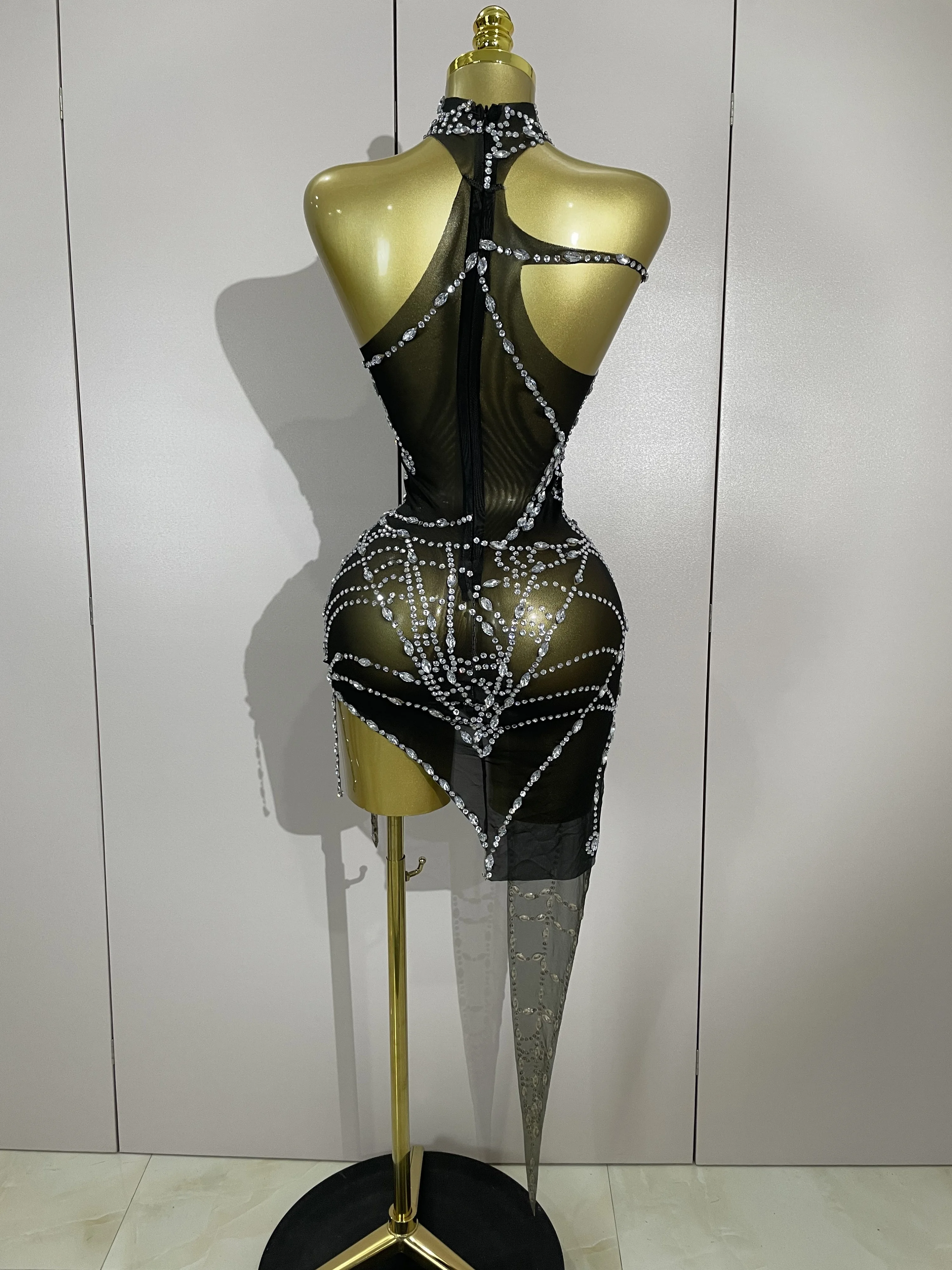 STOCK brillant diamant Sexy maille asymétrique moulante Mini robe femmes discothèque Bar fête specta