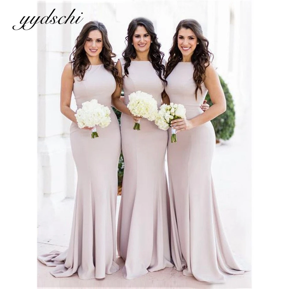 Robes de demoiselles d'honneur sirène 2026 pour mariage, col haut, en satin, sans manches, robe de s