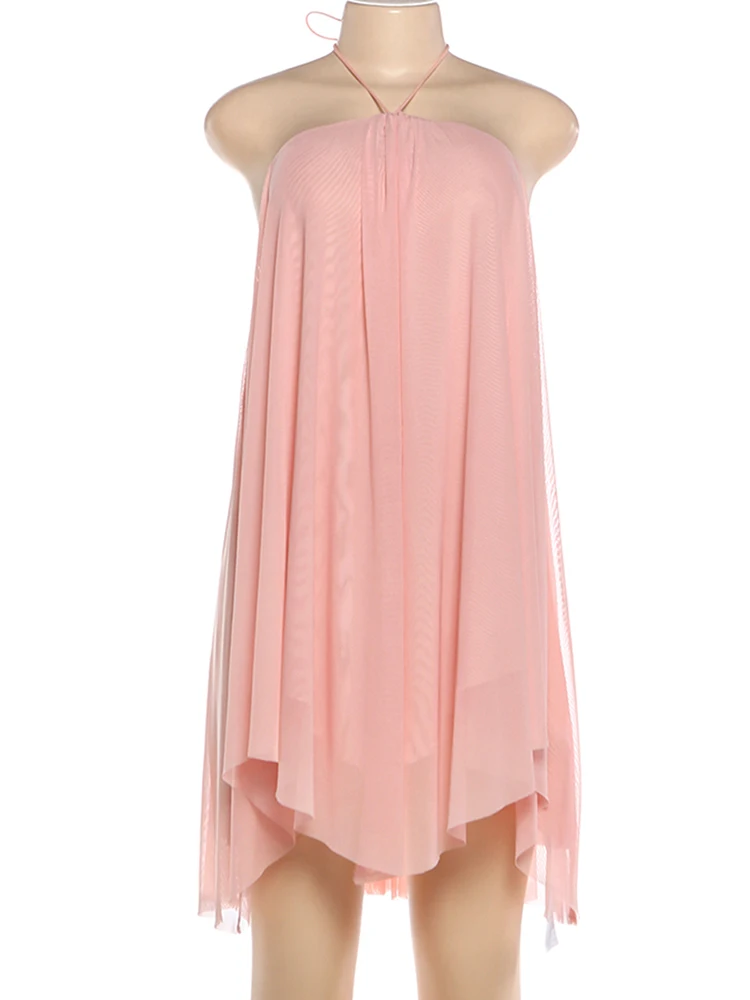 Sisterlinda – robe licou pour femmes, ourlet asymétrique, sans manches, dos nu, couleur unie, fête s