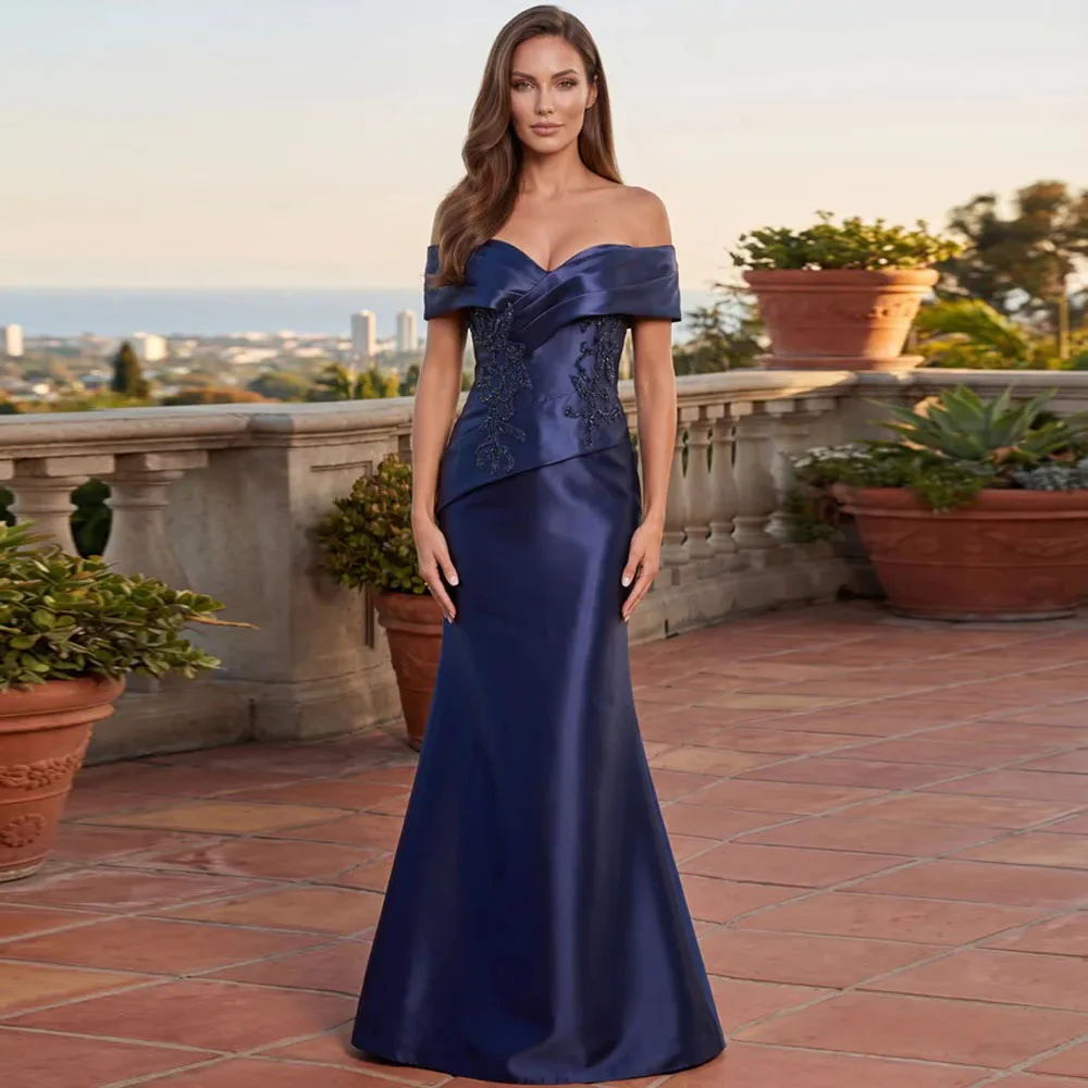 Robe de luxe pour mère de la mariée, personnalisée, épaules dénudées, col en V, style sirène, plissé