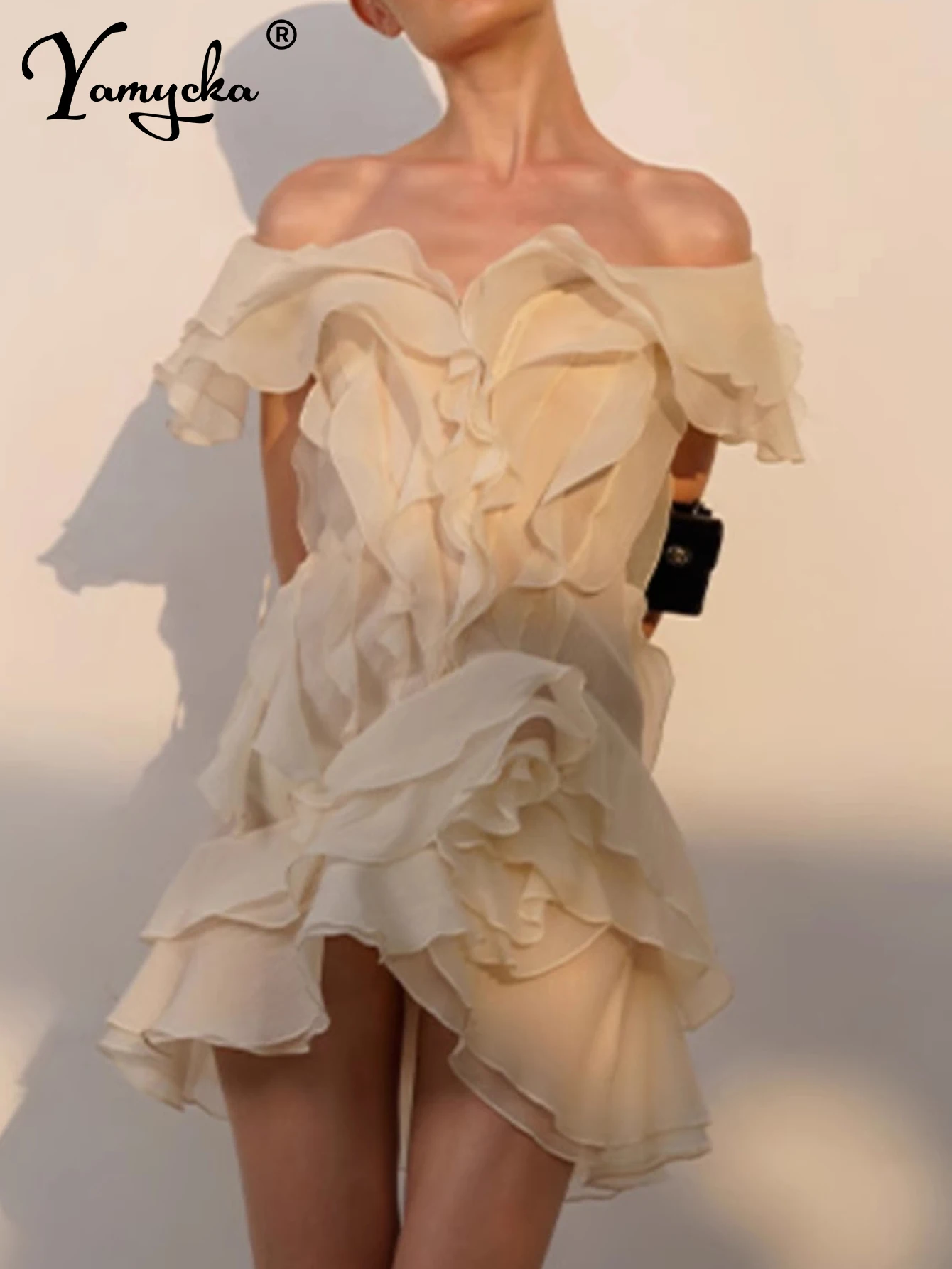Mini robe d'été sexy en maille, dos nu, à volants, courte, tenue de soirée, vacances, Rh, anniversai