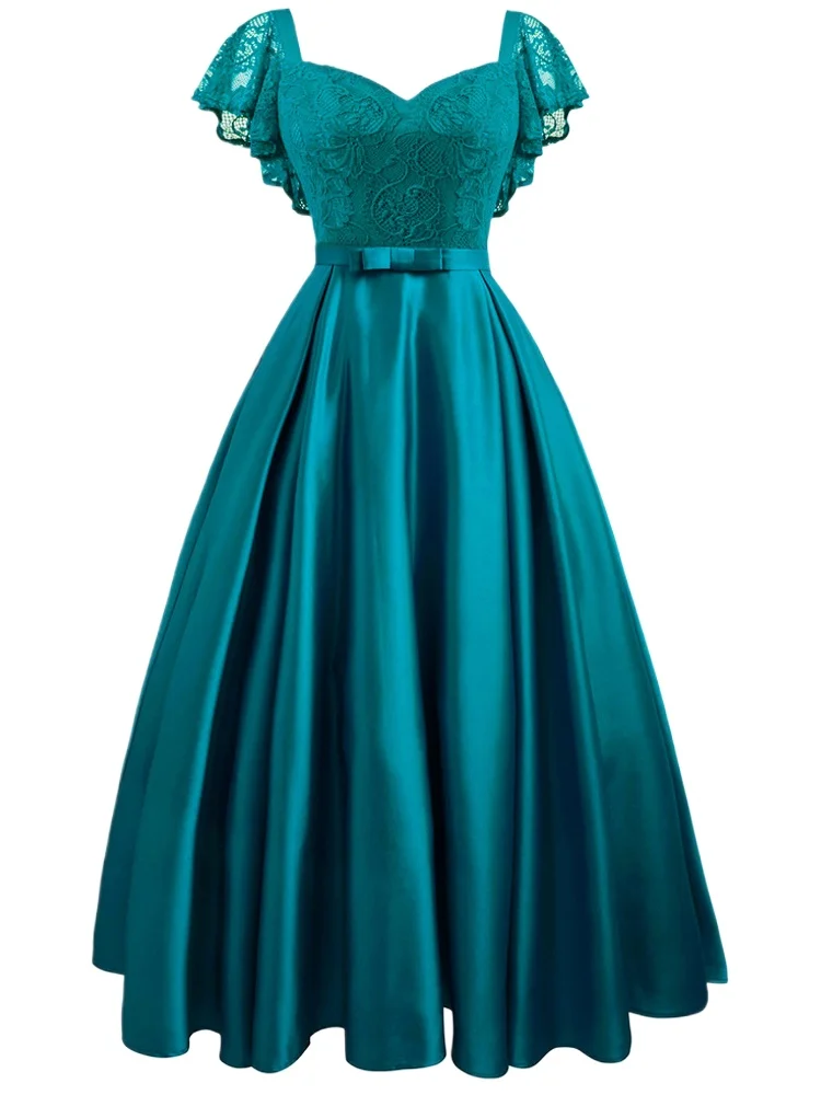 Robe de Soirée Vintage en Dentelle Florale pour Femme, Manches Courtes, à Volants, Élégante, Décontr