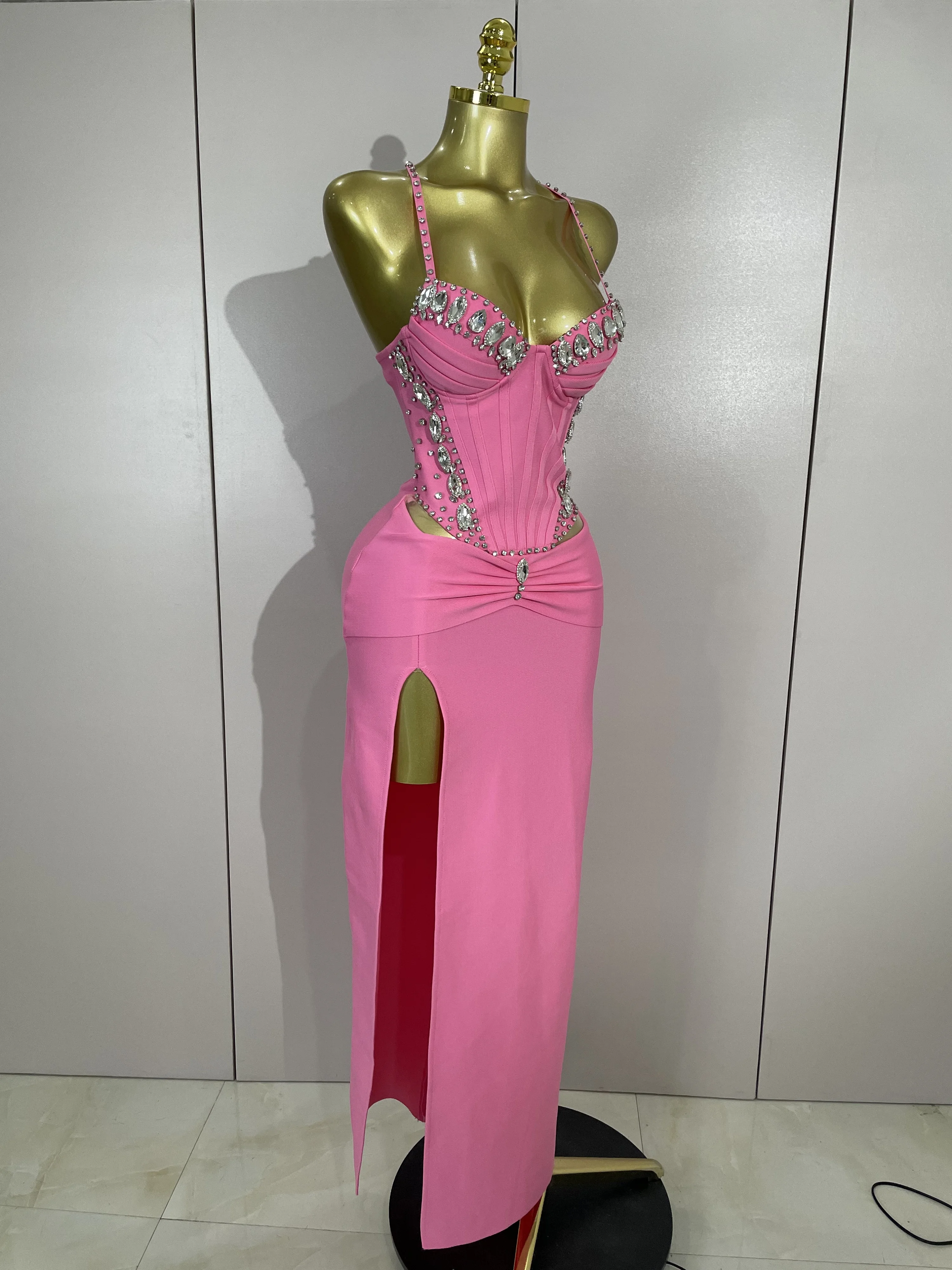 Robe à bandes rose, élégante, Sexy, dos nu, moulante, sans manches, pour femmes, bal, Club, soirée,