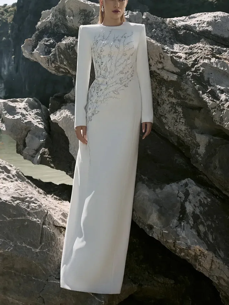HIGH STREET Nouvelle Collection 2026 Robe Longue de Soirée Formelle pour Femme, Manches Longues, Orn
