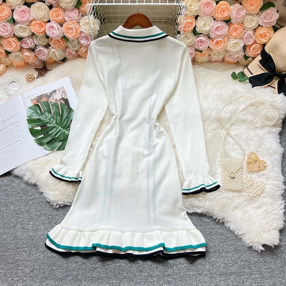 YuooMuoo marque mode femmes tricoté Mini robe Ins chaud Sexy paquet hanches à volants robe de soirée