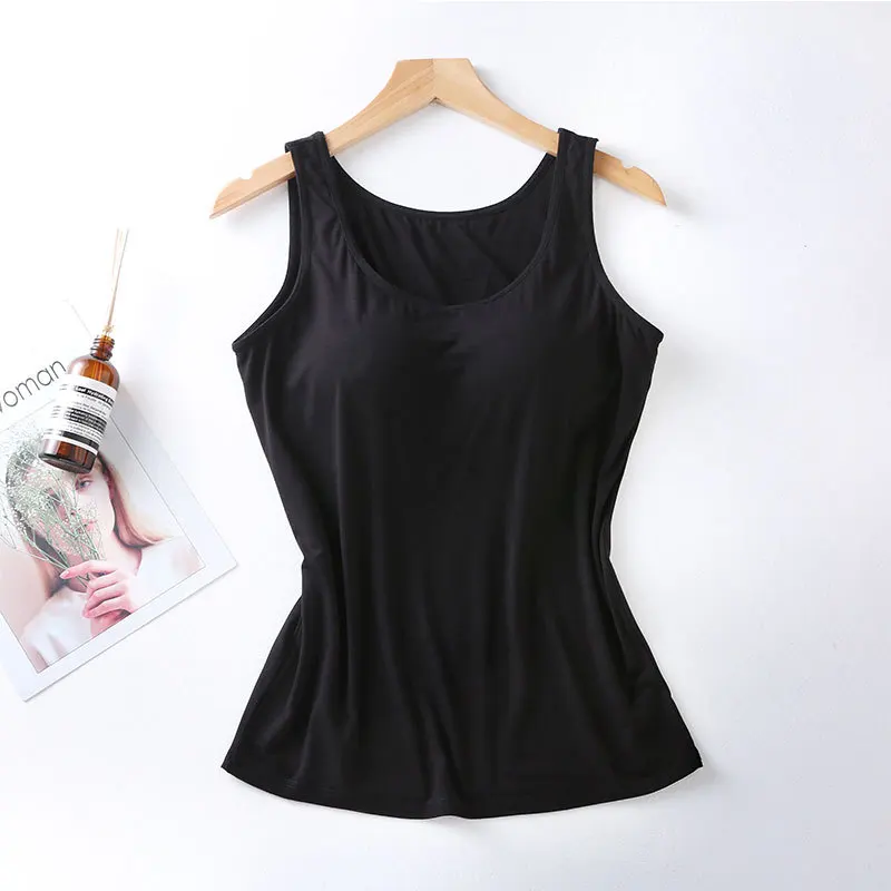 2023 Débardeur pour femme avec soutien-gorge intégré Col Gilet Couleur unie rembourré Slim Fit Débar