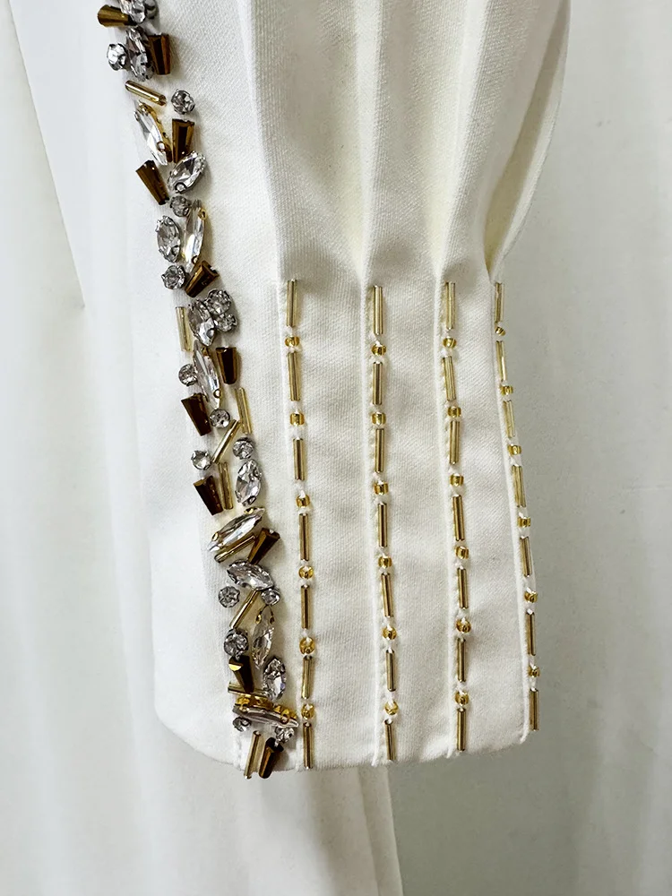 HIGH STREET Nouveauté 2026 Robe longue maxi de créateur pour femme, ornée de diamants et de perles, 