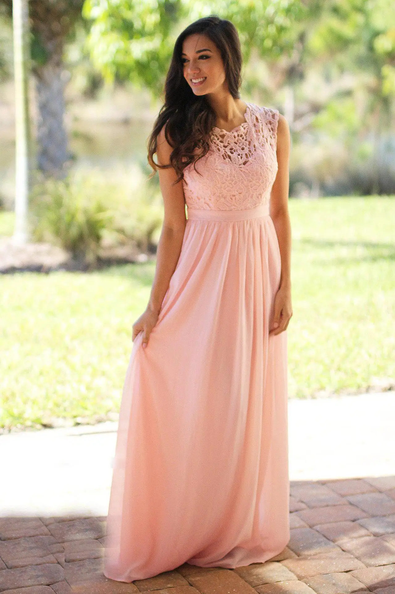 Robe de Demoiselle d'Honneur en Dentelle Rose, Classique, Élégante, en Mousseline de Soie, Ligne A, 