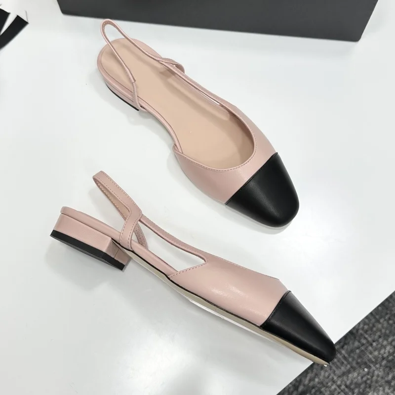 Sandales à talons bas pour femmes de haute qualité avec bandeau contrasté, élégantes et confortables