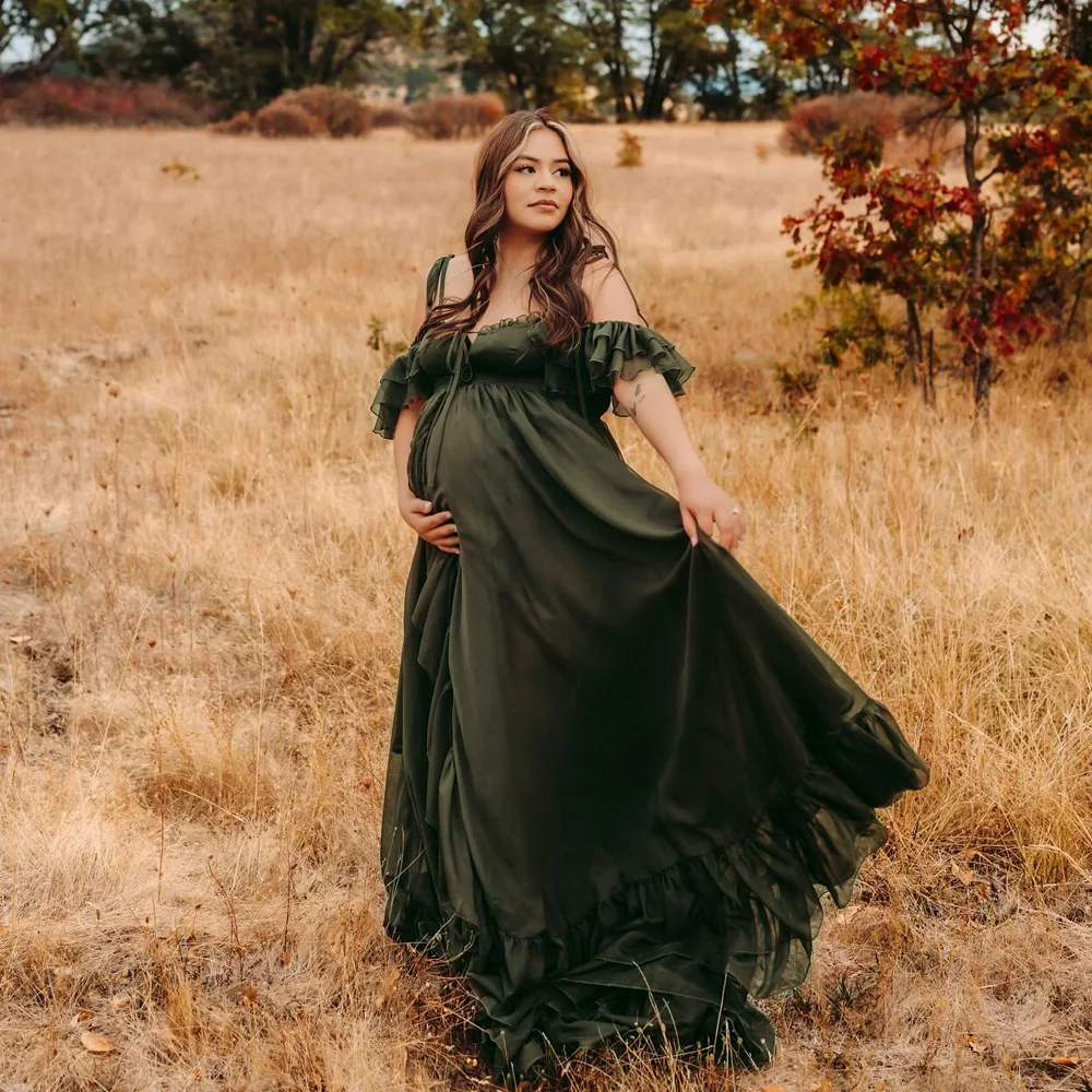 Robe Camisole en Tulle vert foncé, pour séance Photo, robe de photographie enceinte pour femmes, Cos