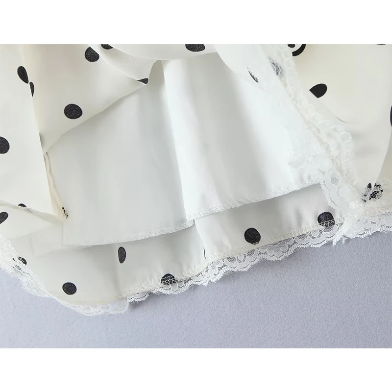 YENKYE dentelle épissé à pois Robe licou femmes élégant a-ligne Mini Sexy dos nu robes Robe d'été 20