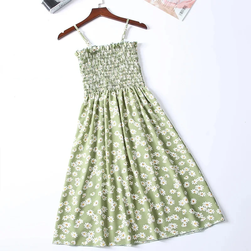 Robe Camisole d'été en mousseline de soie, sans manches, Mini, mode, taille élastique, décontractée,