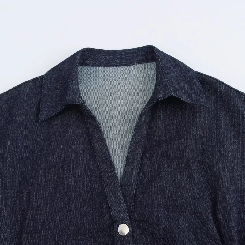 Printemps nouvelle série 1975 denim robe MIDI avec revers côté fermeture éclair mode rides taille mi