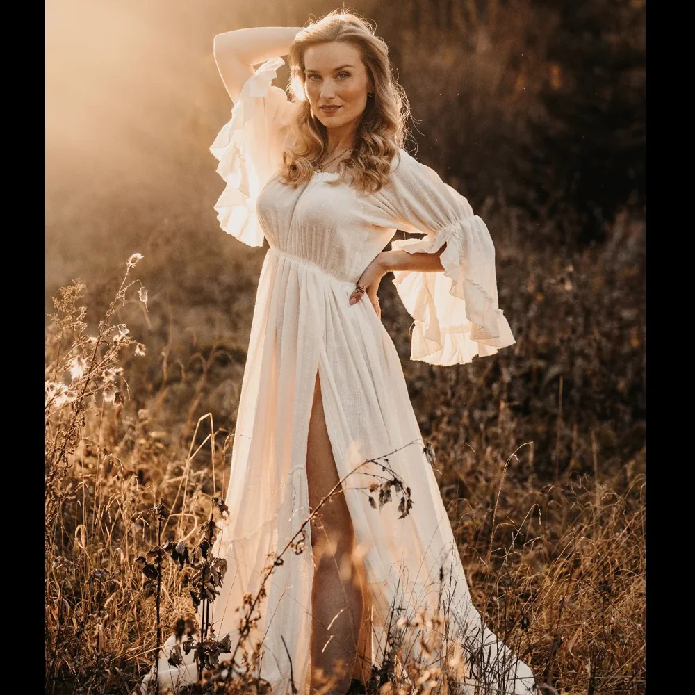 Robe de Femme Enceinte Style Boho, Confortable, Lin, Coton, Dentelle, Manches sulf, Tenue de Photogr