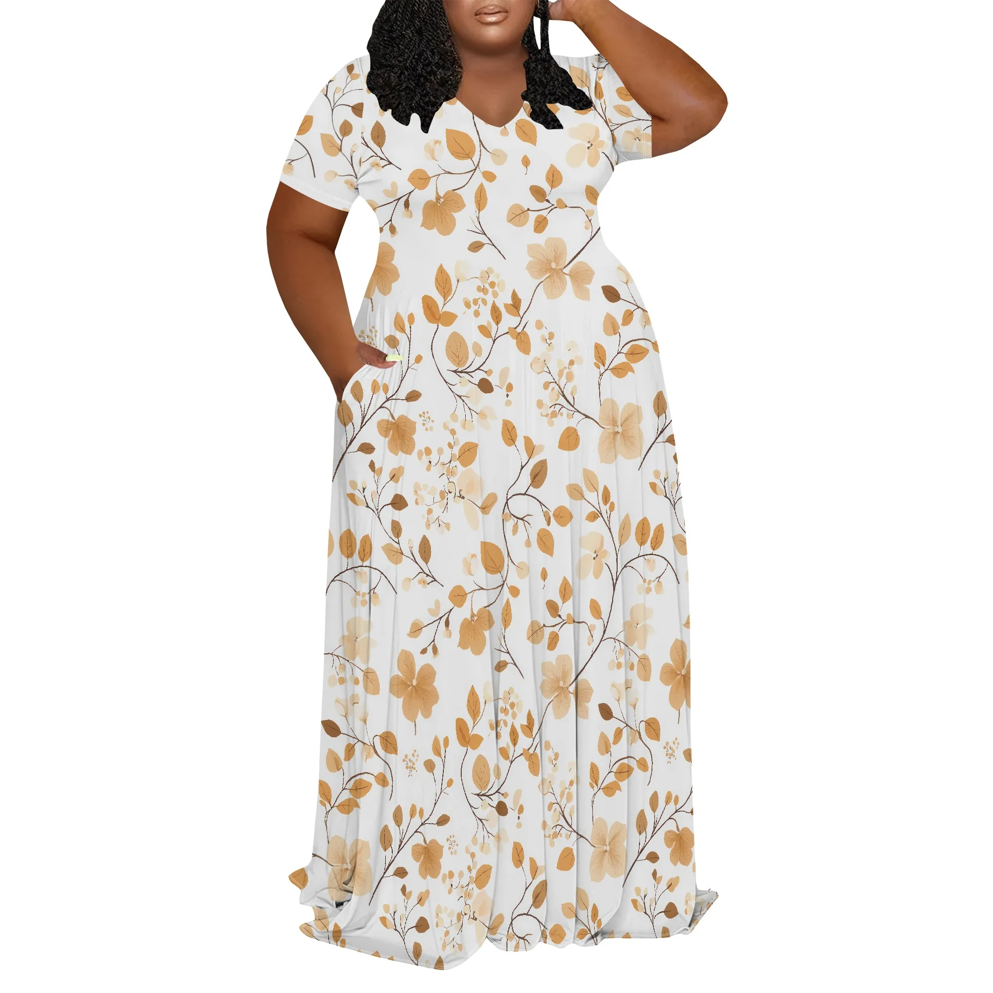 Robe grande taille pour femmes, décontractée, col en V, manches courtes, taille Empire, Maxi, ample,