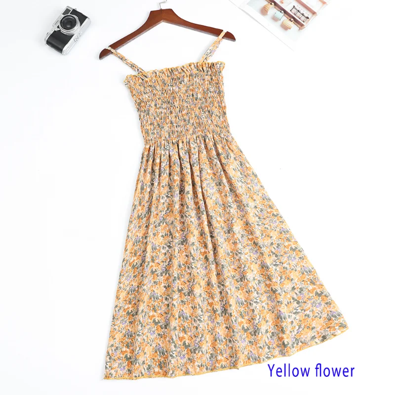 Mini robes d'été mode femme élastique taille haute décontractée Spaghetti sangle robe sans manches f